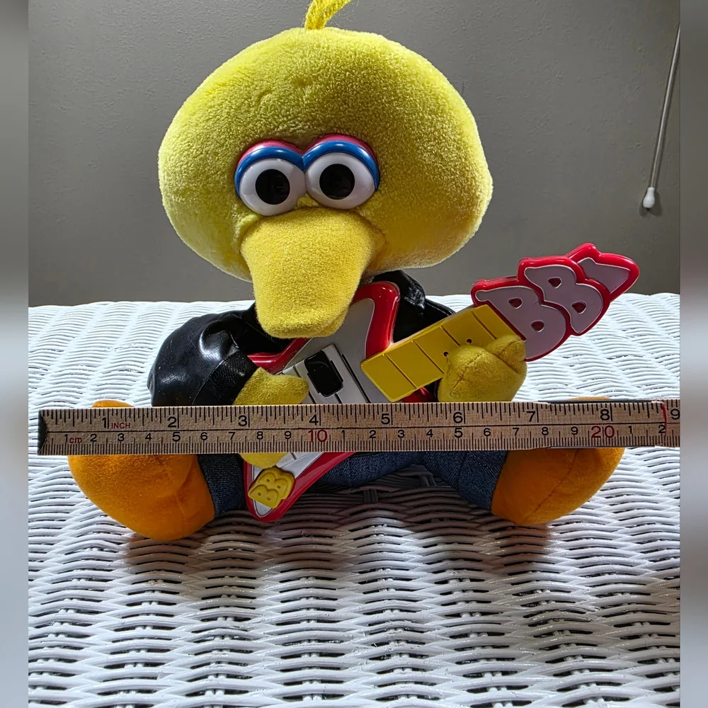 1999 Tyco Plush Rock And Roll Big Bird Toy with Guitar Yellow Black Still Works!